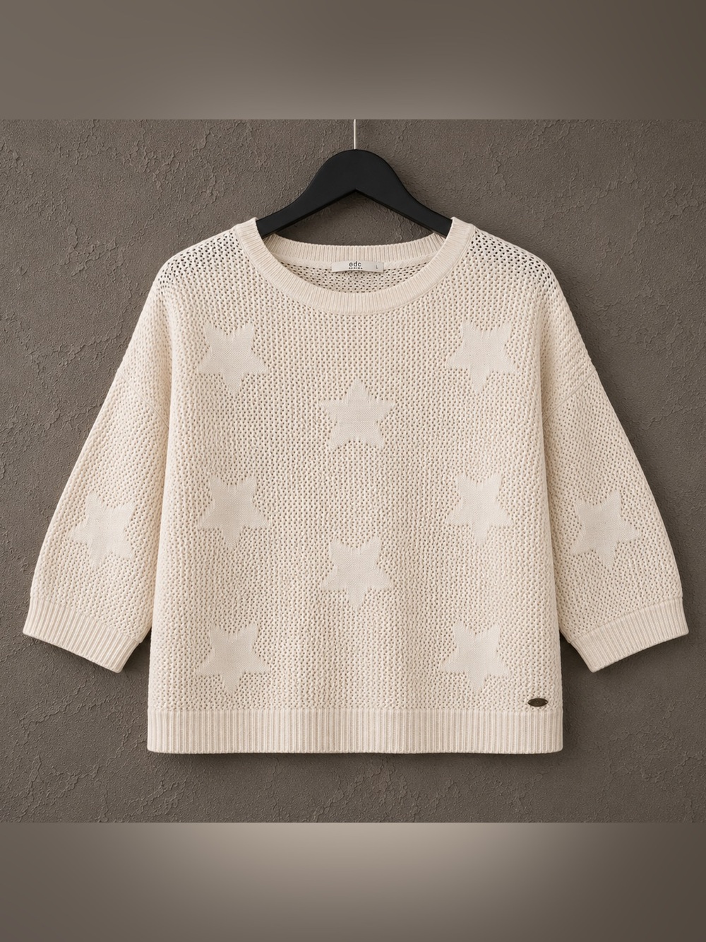EDC by Esprit Star Knit Sweater | Cream Open Knit Pullover | Size Large